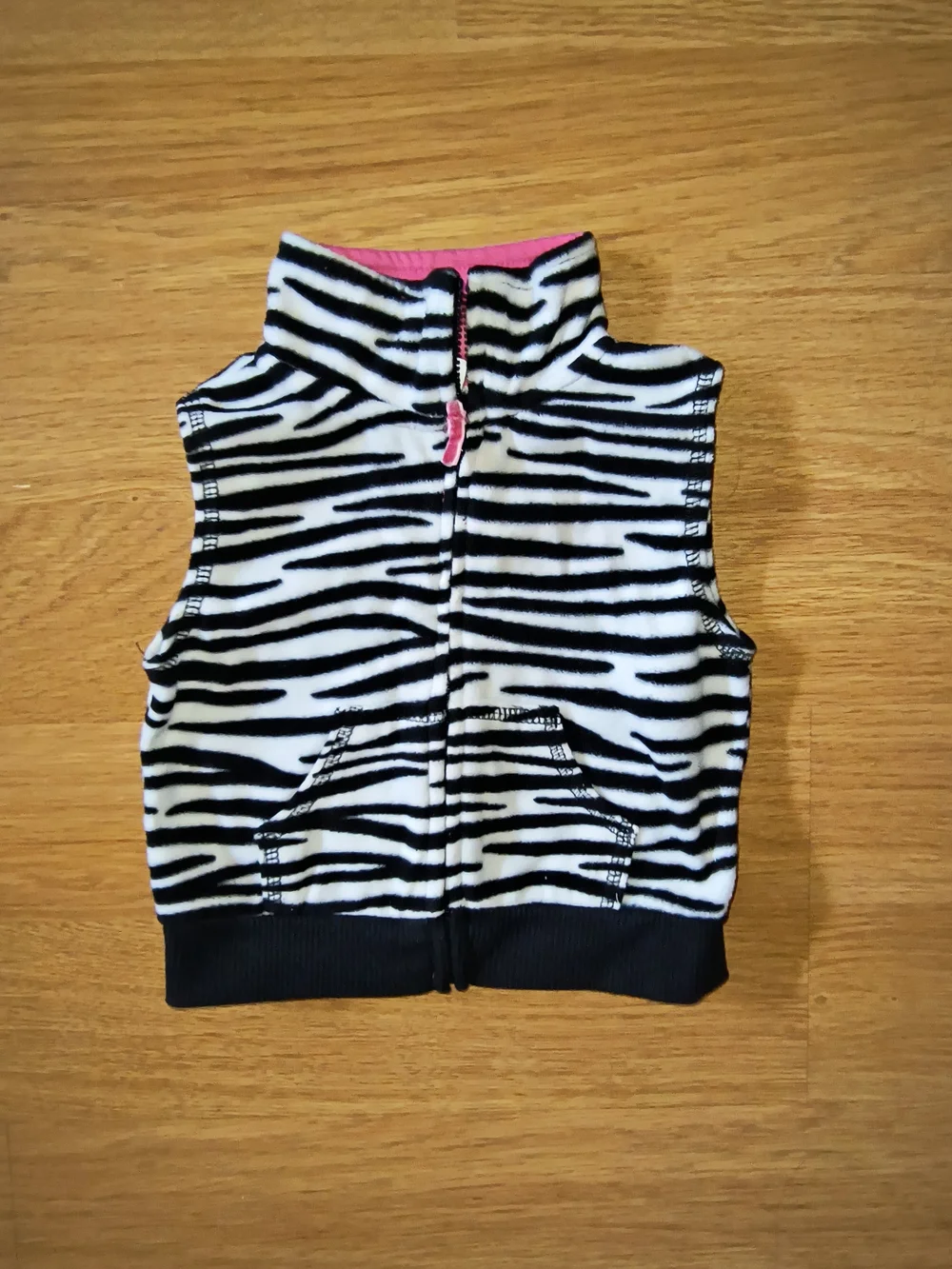Carter's Black & White Zebra Fleece Vest with Pink Trim